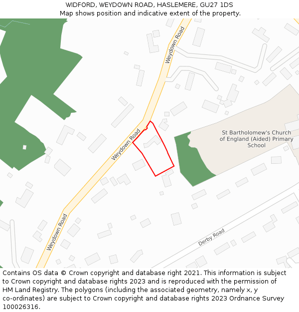 WIDFORD, WEYDOWN ROAD, HASLEMERE, GU27 1DS: Location map and indicative extent of plot