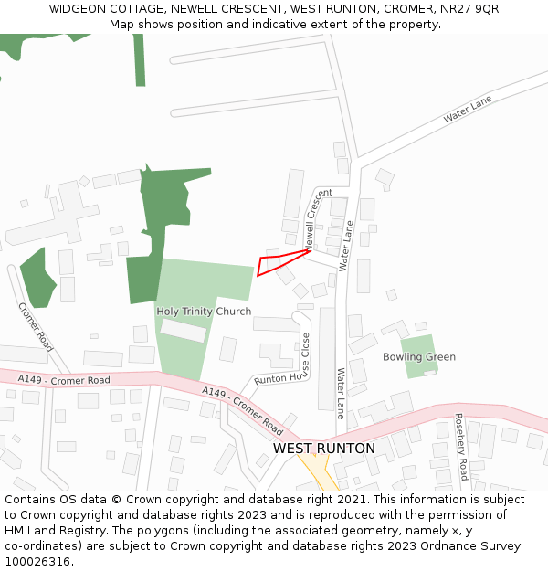 WIDGEON COTTAGE, NEWELL CRESCENT, WEST RUNTON, CROMER, NR27 9QR: Location map and indicative extent of plot