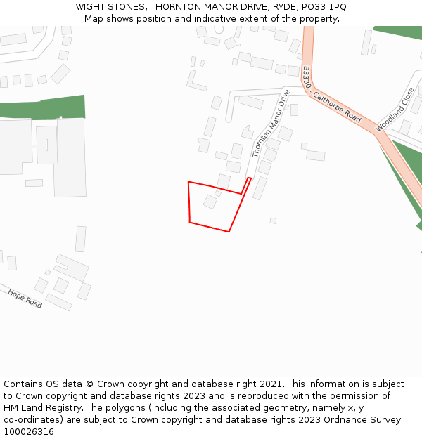 WIGHT STONES, THORNTON MANOR DRIVE, RYDE, PO33 1PQ: Location map and indicative extent of plot