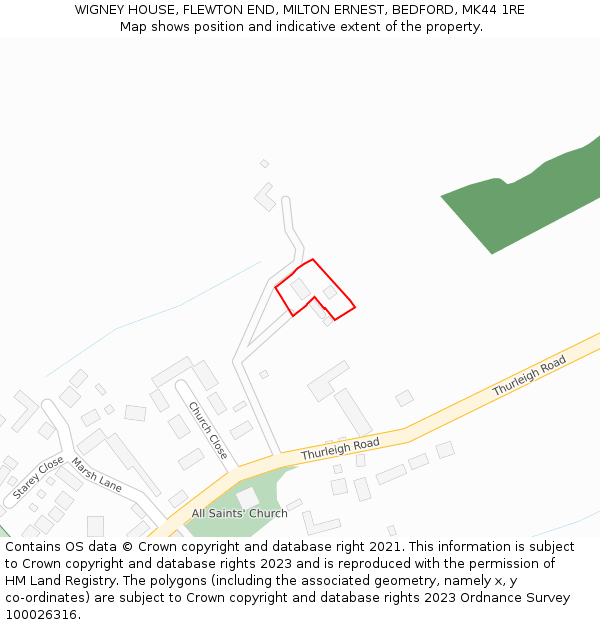 WIGNEY HOUSE, FLEWTON END, MILTON ERNEST, BEDFORD, MK44 1RE: Location map and indicative extent of plot