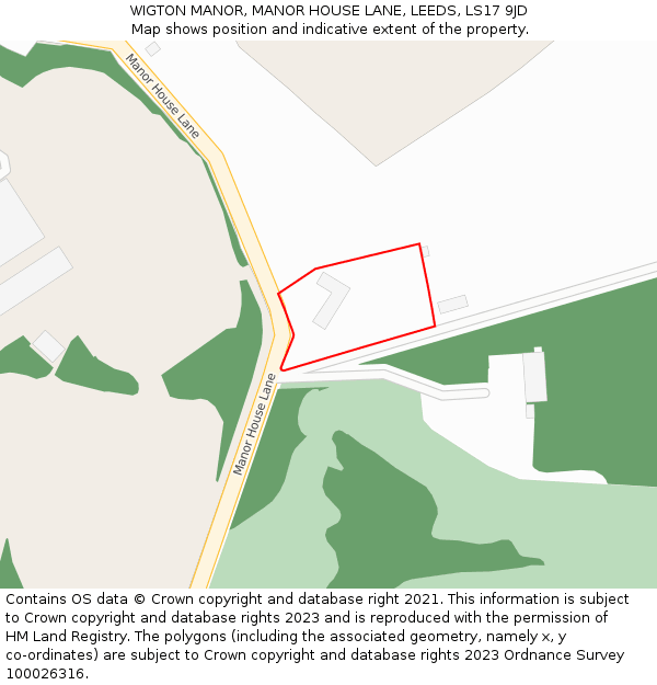 WIGTON MANOR, MANOR HOUSE LANE, LEEDS, LS17 9JD: Location map and indicative extent of plot
