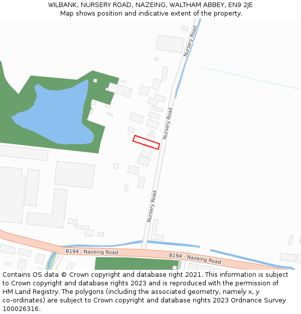 WILBANK, NURSERY ROAD, NAZEING, WALTHAM ABBEY, EN9 2JE: Location map and indicative extent of plot