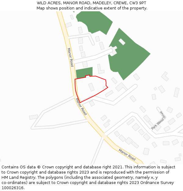 WILD ACRES, MANOR ROAD, MADELEY, CREWE, CW3 9PT: Location map and indicative extent of plot