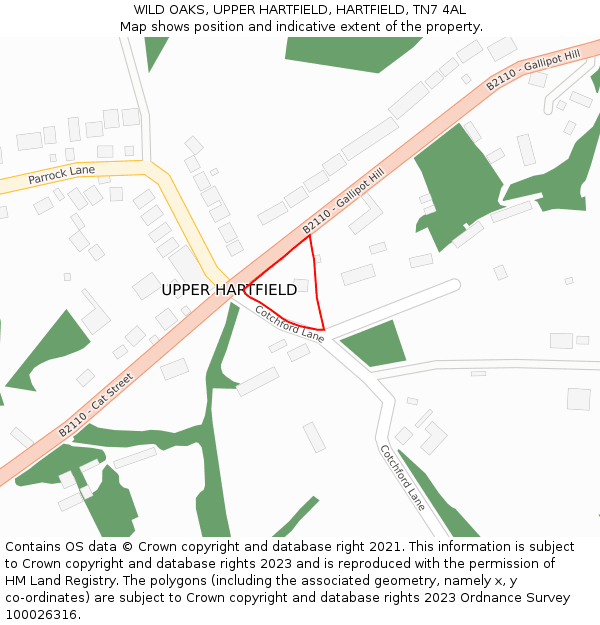 WILD OAKS, UPPER HARTFIELD, HARTFIELD, TN7 4AL: Location map and indicative extent of plot