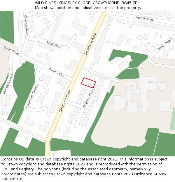 WILD PINES, KINGSLEY CLOSE, CROWTHORNE, RG45 7PH: Location map and indicative extent of plot