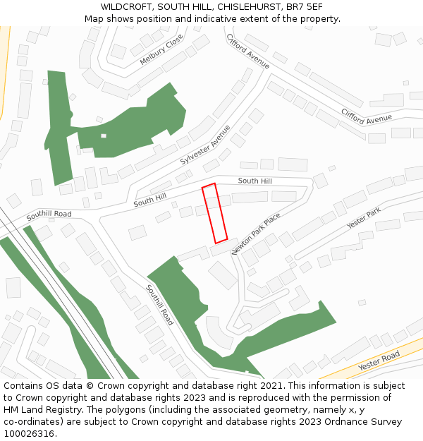 WILDCROFT, SOUTH HILL, CHISLEHURST, BR7 5EF: Location map and indicative extent of plot