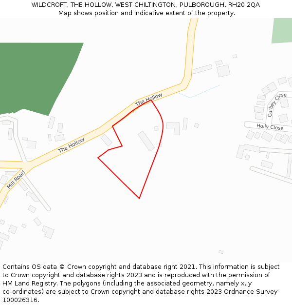 WILDCROFT, THE HOLLOW, WEST CHILTINGTON, PULBOROUGH, RH20 2QA: Location map and indicative extent of plot