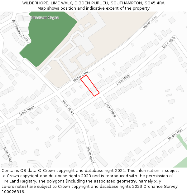 WILDERHOPE, LIME WALK, DIBDEN PURLIEU, SOUTHAMPTON, SO45 4RA: Location map and indicative extent of plot