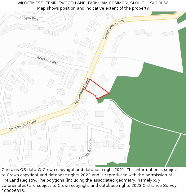 WILDERNESS, TEMPLEWOOD LANE, FARNHAM COMMON, SLOUGH, SL2 3HW: Location map and indicative extent of plot