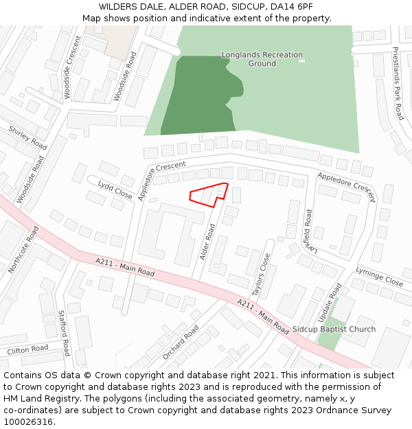 WILDERS DALE, ALDER ROAD, SIDCUP, DA14 6PF: Location map and indicative extent of plot
