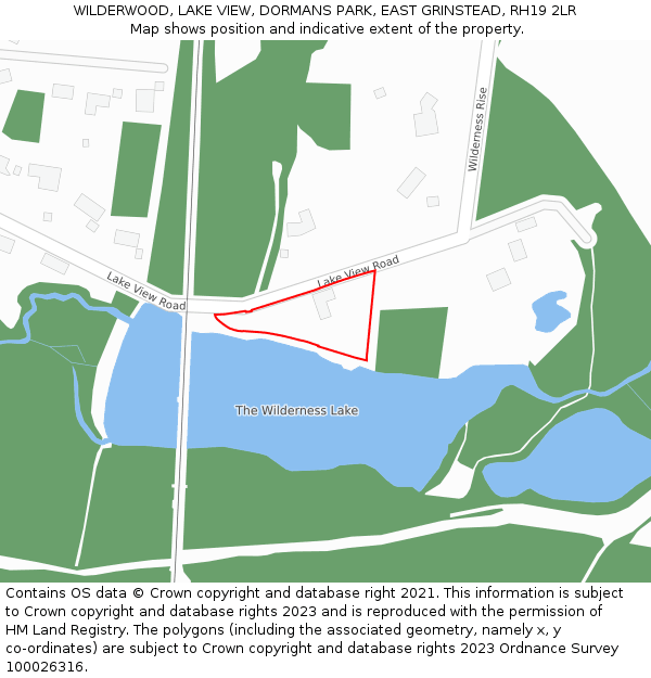 WILDERWOOD, LAKE VIEW, DORMANS PARK, EAST GRINSTEAD, RH19 2LR: Location map and indicative extent of plot
