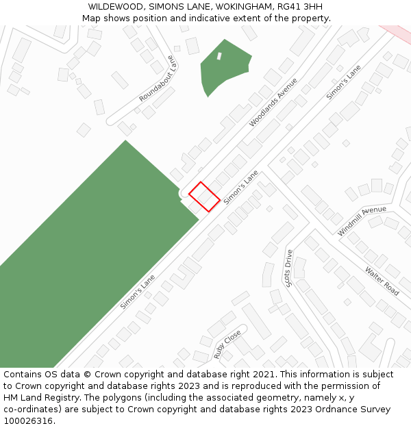 WILDEWOOD, SIMONS LANE, WOKINGHAM, RG41 3HH: Location map and indicative extent of plot