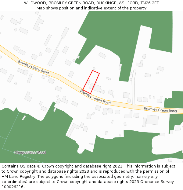 WILDWOOD, BROMLEY GREEN ROAD, RUCKINGE, ASHFORD, TN26 2EF: Location map and indicative extent of plot