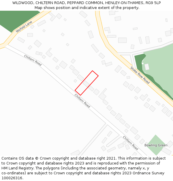 WILDWOOD, CHILTERN ROAD, PEPPARD COMMON, HENLEY-ON-THAMES, RG9 5LP: Location map and indicative extent of plot