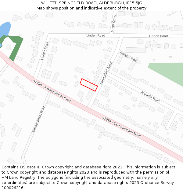 WILLETT, SPRINGFIELD ROAD, ALDEBURGH, IP15 5JG: Location map and indicative extent of plot
