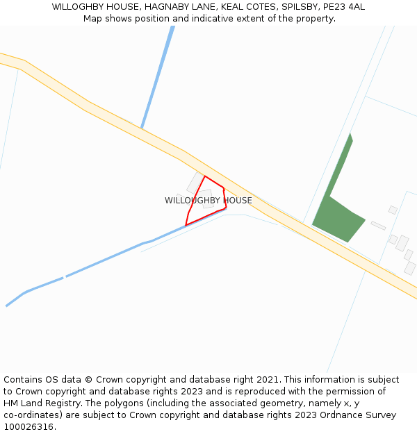 WILLOGHBY HOUSE, HAGNABY LANE, KEAL COTES, SPILSBY, PE23 4AL: Location map and indicative extent of plot