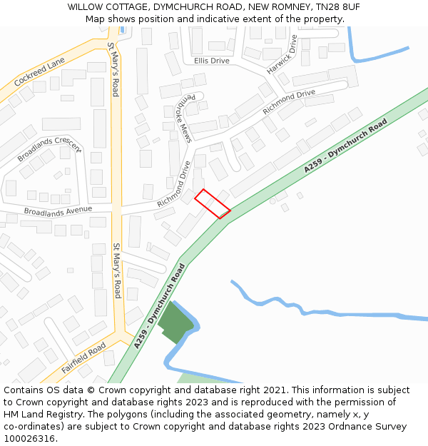 WILLOW COTTAGE, DYMCHURCH ROAD, NEW ROMNEY, TN28 8UF: Location map and indicative extent of plot