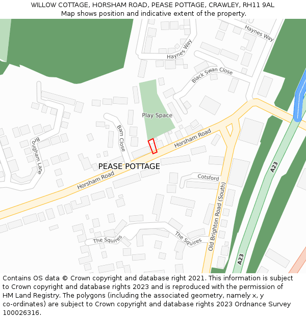 WILLOW COTTAGE, HORSHAM ROAD, PEASE POTTAGE, CRAWLEY, RH11 9AL: Location map and indicative extent of plot