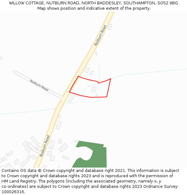 WILLOW COTTAGE, NUTBURN ROAD, NORTH BADDESLEY, SOUTHAMPTON, SO52 9BG: Location map and indicative extent of plot