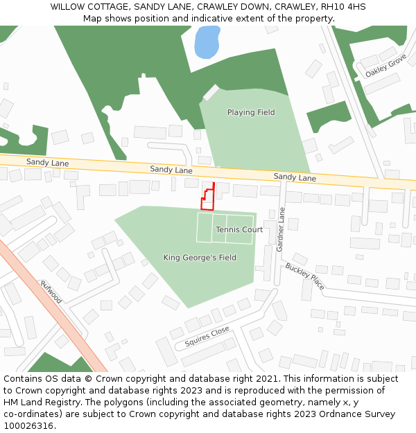 WILLOW COTTAGE, SANDY LANE, CRAWLEY DOWN, CRAWLEY, RH10 4HS: Location map and indicative extent of plot