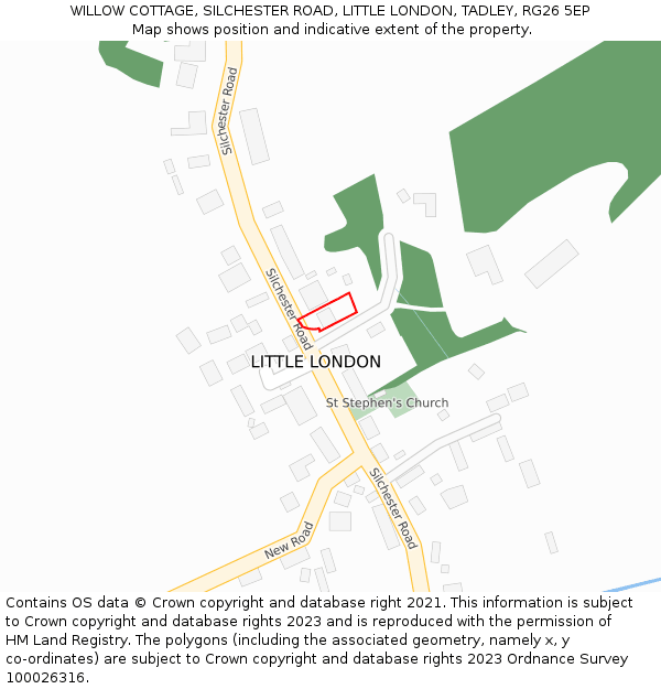 WILLOW COTTAGE, SILCHESTER ROAD, LITTLE LONDON, TADLEY, RG26 5EP: Location map and indicative extent of plot