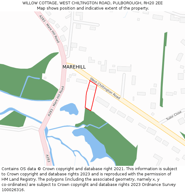 WILLOW COTTAGE, WEST CHILTINGTON ROAD, PULBOROUGH, RH20 2EE: Location map and indicative extent of plot