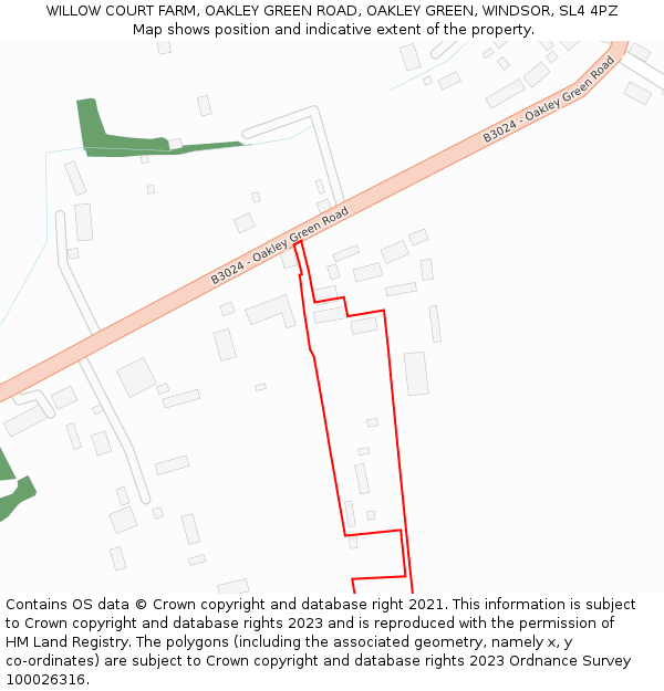 WILLOW COURT FARM, OAKLEY GREEN ROAD, OAKLEY GREEN, WINDSOR, SL4 4PZ: Location map and indicative extent of plot