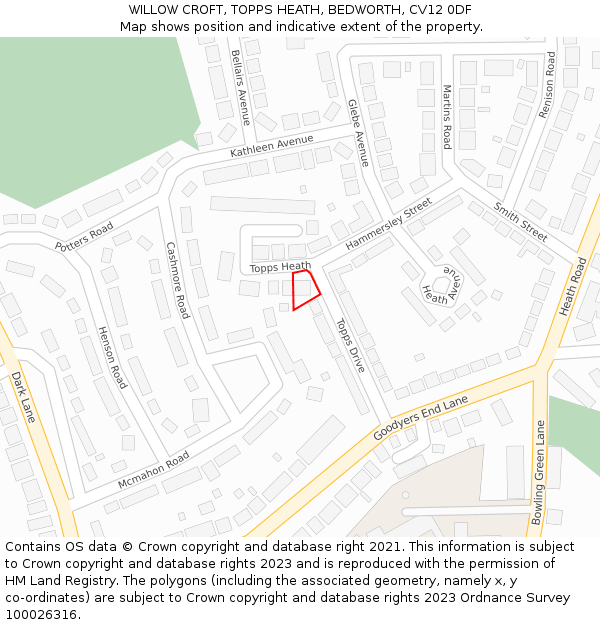 WILLOW CROFT, TOPPS HEATH, BEDWORTH, CV12 0DF: Location map and indicative extent of plot