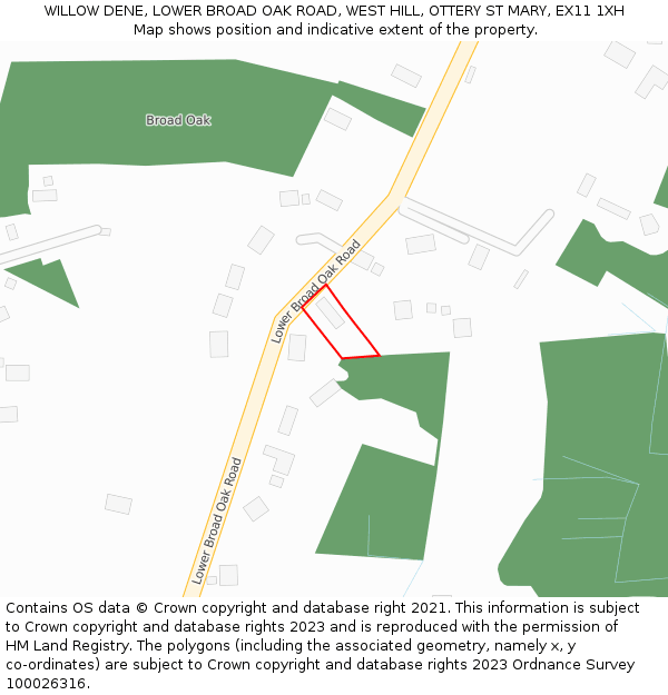 WILLOW DENE, LOWER BROAD OAK ROAD, WEST HILL, OTTERY ST MARY, EX11 1XH: Location map and indicative extent of plot