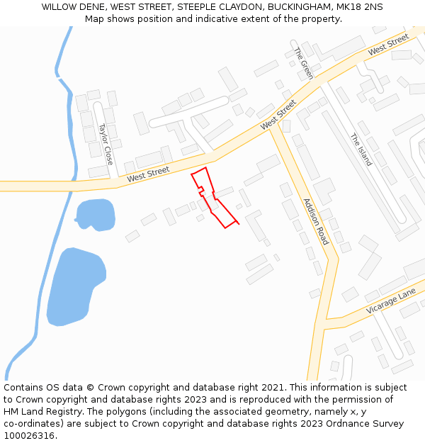 WILLOW DENE, WEST STREET, STEEPLE CLAYDON, BUCKINGHAM, MK18 2NS: Location map and indicative extent of plot