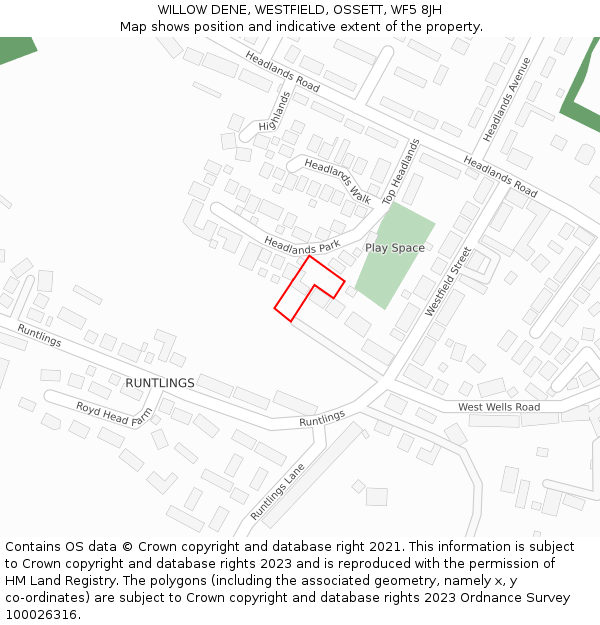 WILLOW DENE, WESTFIELD, OSSETT, WF5 8JH: Location map and indicative extent of plot
