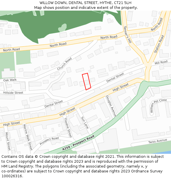 WILLOW DOWN, DENTAL STREET, HYTHE, CT21 5LH: Location map and indicative extent of plot