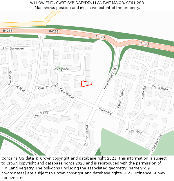 WILLOW END, CWRT SYR DAFYDD, LLANTWIT MAJOR, CF61 2SR: Location map and indicative extent of plot