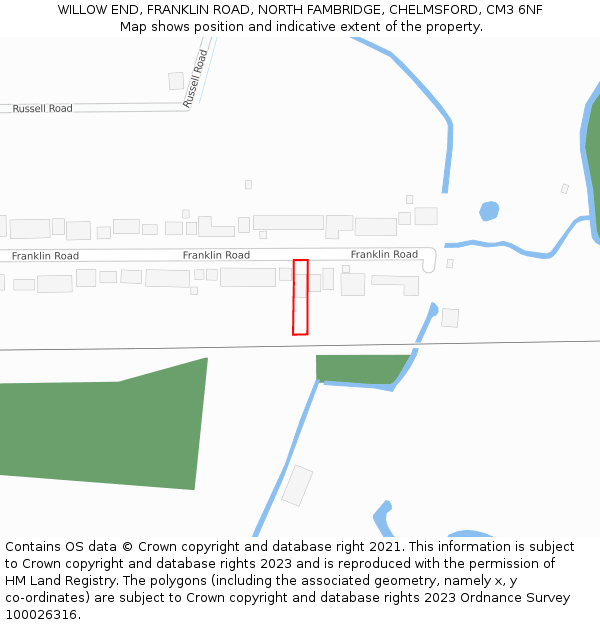 WILLOW END, FRANKLIN ROAD, NORTH FAMBRIDGE, CHELMSFORD, CM3 6NF: Location map and indicative extent of plot