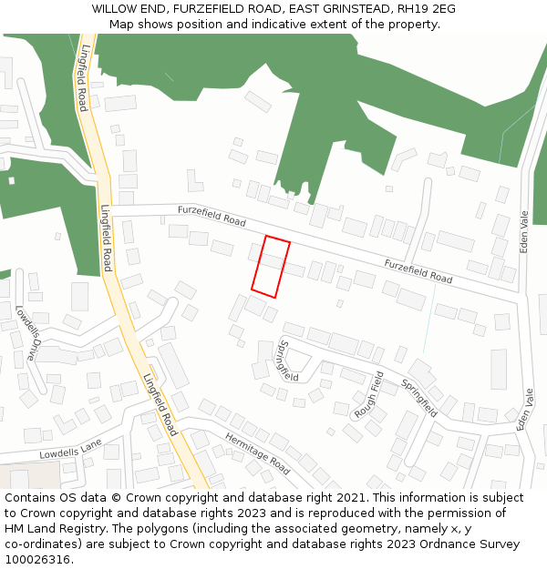 WILLOW END, FURZEFIELD ROAD, EAST GRINSTEAD, RH19 2EG: Location map and indicative extent of plot