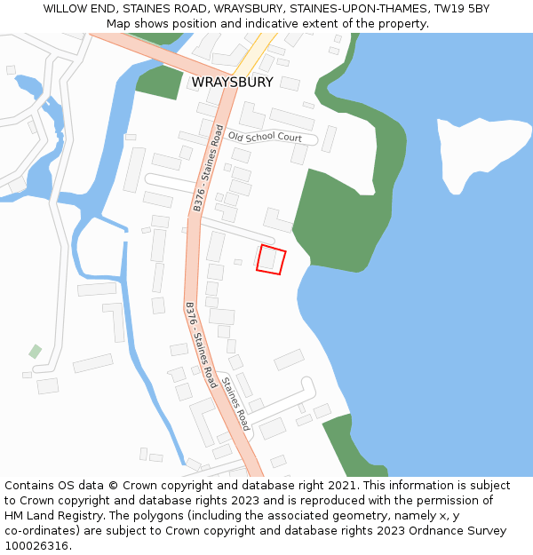 WILLOW END, STAINES ROAD, WRAYSBURY, STAINES-UPON-THAMES, TW19 5BY: Location map and indicative extent of plot