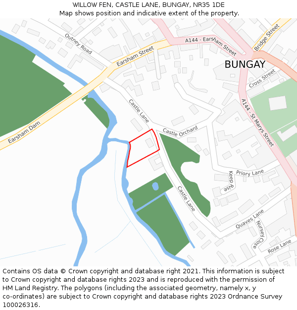 WILLOW FEN, CASTLE LANE, BUNGAY, NR35 1DE: Location map and indicative extent of plot