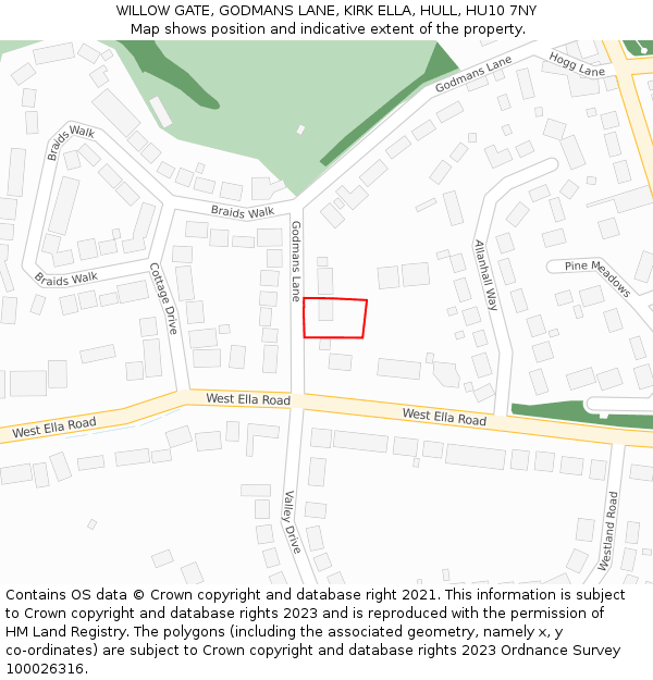 WILLOW GATE, GODMANS LANE, KIRK ELLA, HULL, HU10 7NY: Location map and indicative extent of plot