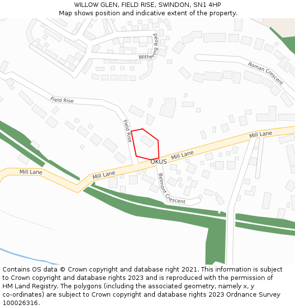 WILLOW GLEN, FIELD RISE, SWINDON, SN1 4HP: Location map and indicative extent of plot