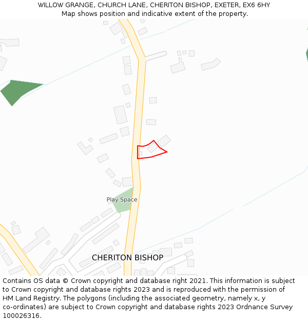 WILLOW GRANGE, CHURCH LANE, CHERITON BISHOP, EXETER, EX6 6HY: Location map and indicative extent of plot