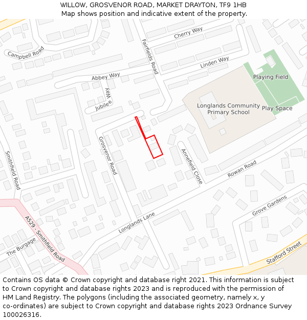 WILLOW, GROSVENOR ROAD, MARKET DRAYTON, TF9 1HB: Location map and indicative extent of plot