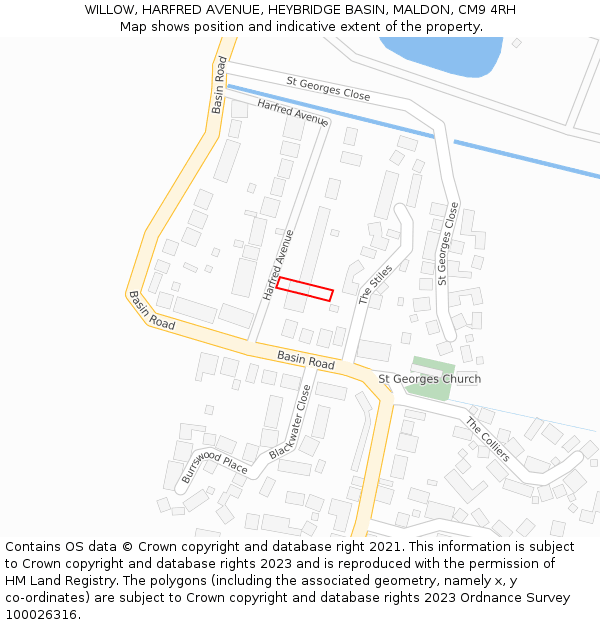 WILLOW, HARFRED AVENUE, HEYBRIDGE BASIN, MALDON, CM9 4RH: Location map and indicative extent of plot