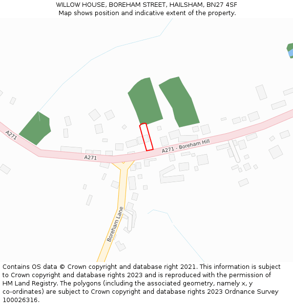 WILLOW HOUSE, BOREHAM STREET, HAILSHAM, BN27 4SF: Location map and indicative extent of plot