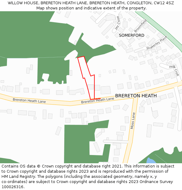 WILLOW HOUSE, BRERETON HEATH LANE, BRERETON HEATH, CONGLETON, CW12 4SZ: Location map and indicative extent of plot