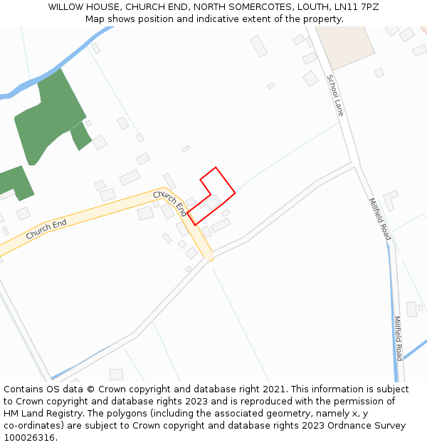 WILLOW HOUSE, CHURCH END, NORTH SOMERCOTES, LOUTH, LN11 7PZ: Location map and indicative extent of plot
