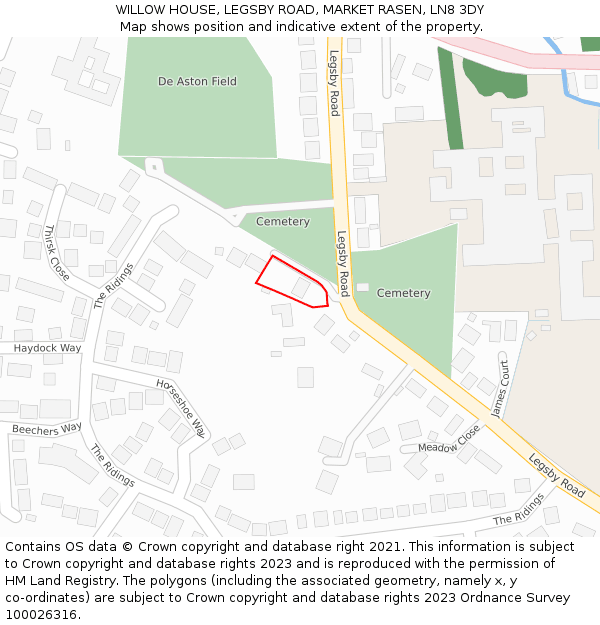 WILLOW HOUSE, LEGSBY ROAD, MARKET RASEN, LN8 3DY: Location map and indicative extent of plot