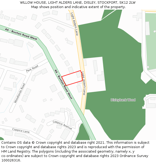 WILLOW HOUSE, LIGHT ALDERS LANE, DISLEY, STOCKPORT, SK12 2LW: Location map and indicative extent of plot