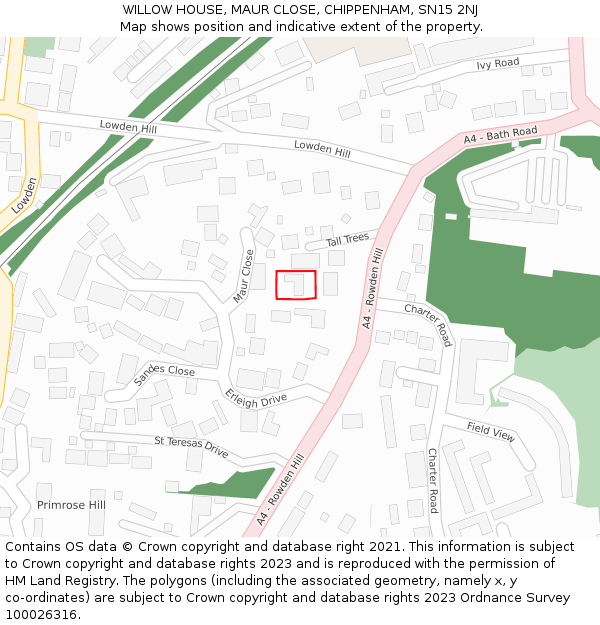 WILLOW HOUSE, MAUR CLOSE, CHIPPENHAM, SN15 2NJ: Location map and indicative extent of plot