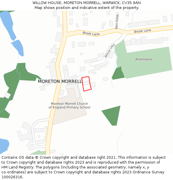 WILLOW HOUSE, MORETON MORRELL, WARWICK, CV35 9AN: Location map and indicative extent of plot