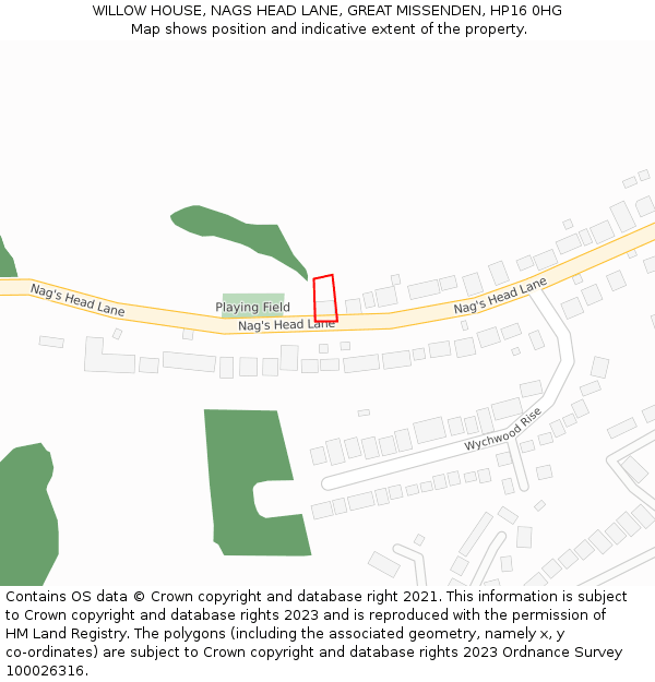 WILLOW HOUSE, NAGS HEAD LANE, GREAT MISSENDEN, HP16 0HG: Location map and indicative extent of plot